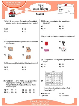 ilkokul 1. Sınıf Genel Tekrar Testleri 